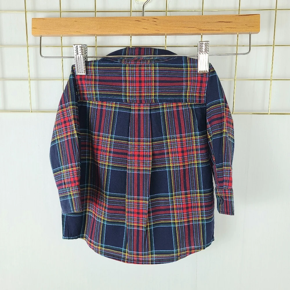 NWT Hanna Andersson Blue Red Tartan Plaid Button-Down Shirt